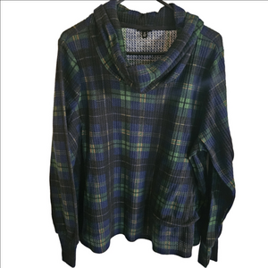 Torrid Cowkneck Sweater - Blue and Green Plaid
